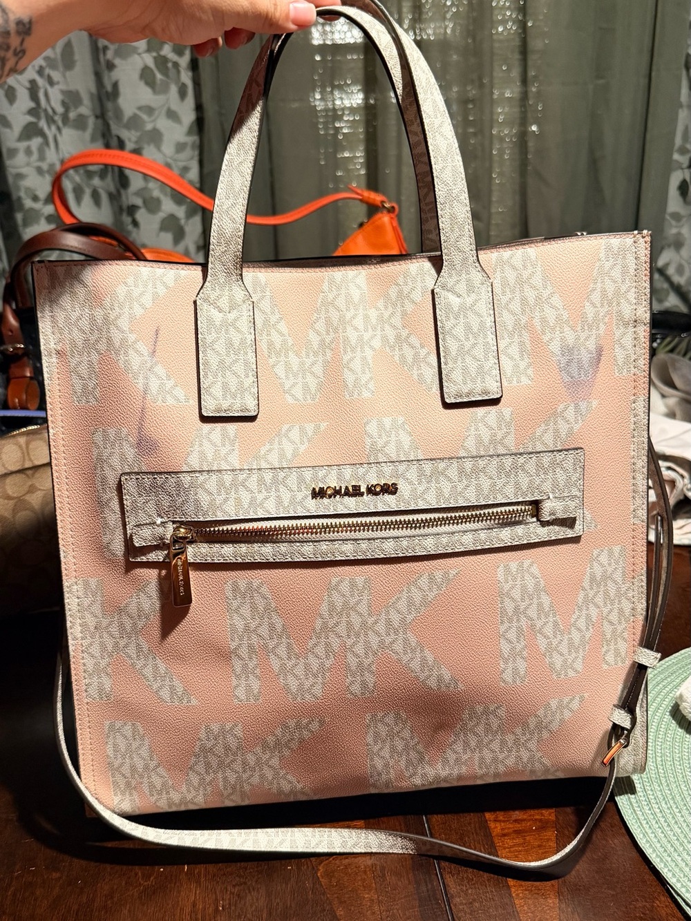 Project Michael Kors Pink and White MK Logo Tote with Front Zip